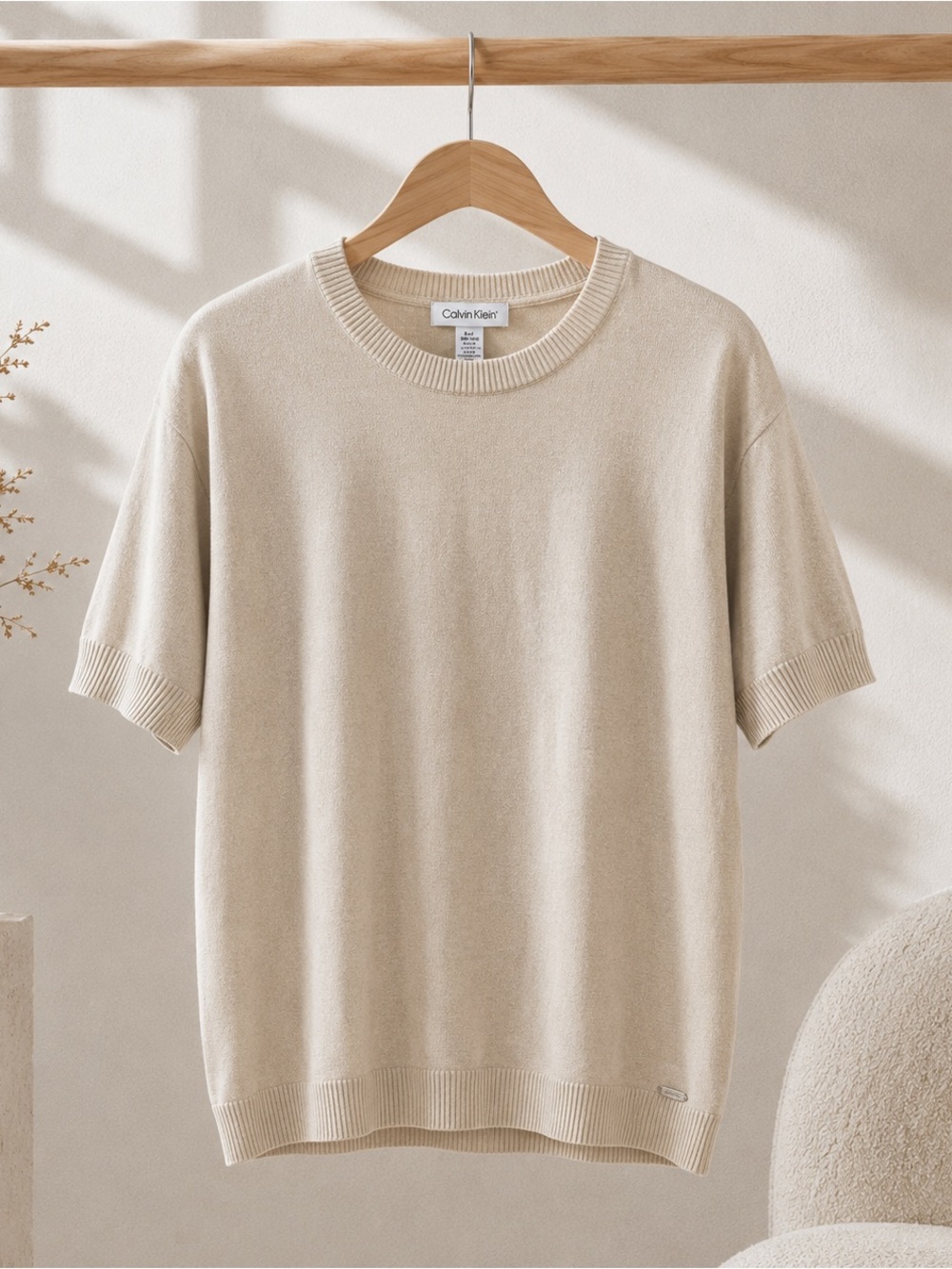 Calvin Klein Cream Short-Sleeve Knit Pullover - Picture 5 of 7
